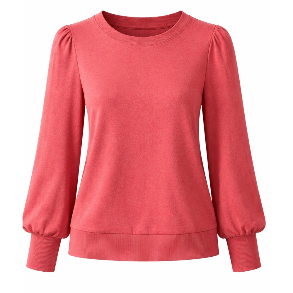 Who What Wear Womens Sweater Large Coral Puff Sleeve Knit Casual Chic NWT